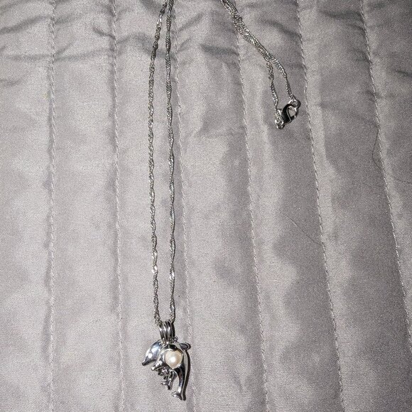 $1 with Bundle ~ Dolphin & Pearl Pendant Necklace 5295 - Picture 2 of 3